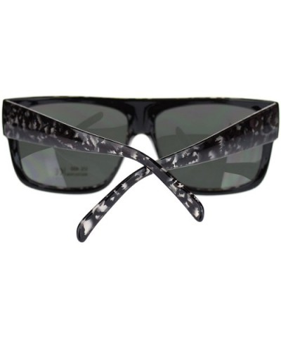 Unisex Mobster Flat Top Rectangular Metalic Animal Print Sunglasses - Silver Leopard - CR11N3BRK49 $6.57 Rectangular