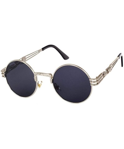 2019 Retro Round Gothic Steampunk Mirror Sunglasses Men Women Metal Sun 1 - 6 - CU18XDUNQ63 $8.42 Oversized