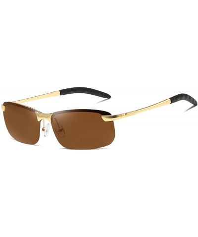 Mens Polarized Sunglasses for Driving Fishing Classic Rectangle Lens Alloy Frame Golf UV400 Protection - Gold - CW18AYWSSCT $...