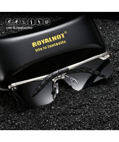 Mens Polarized Sunglasses for Driving Fishing Classic Rectangle Lens Alloy Frame Golf UV400 Protection - Gold - CW18AYWSSCT $...