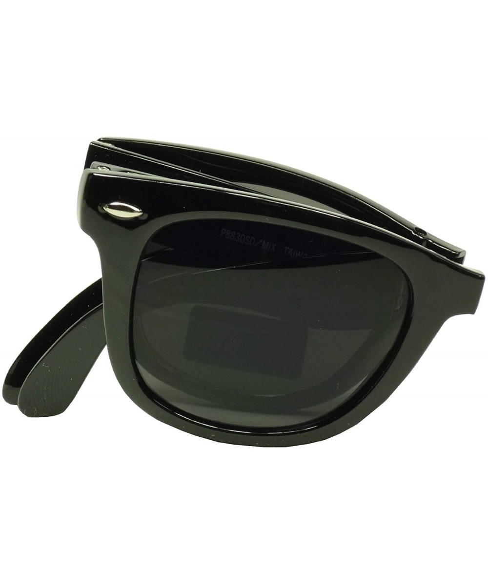 Folding sunglasses new retro vintage style men women compact frame lens - Black - CB198Z3787E $7.16 Square