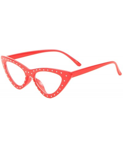Frontal Rhinestone Retro Sharp Cat Eye Clear Sunglasses - Red - CV198D8HEDK $13.64 Cat Eye