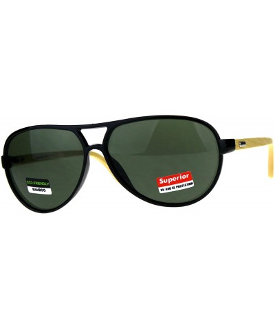 Real Bamboo Wood Temple Sunglasses Mens Racer Aviator Fashion UV 400 - Black (Green) - C218G3ND2CZ $10.79 Aviator