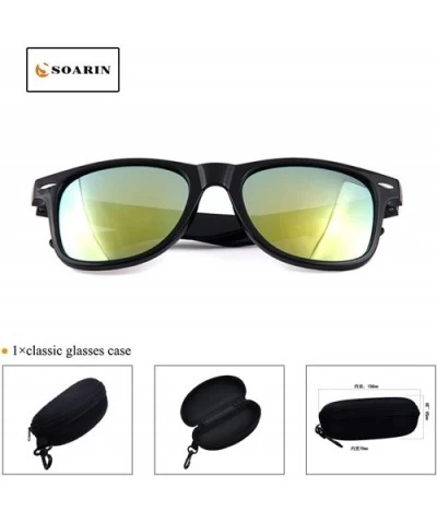 SOARIN Sunglasses Reflective Mirror for Women Black Square Rimmed Colorful Lens - Gold - CJ1838RUENX $5.67 Square