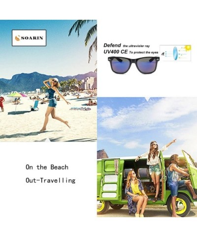 SOARIN Sunglasses Reflective Mirror for Women Black Square Rimmed Colorful Lens - Gold - CJ1838RUENX $5.67 Square