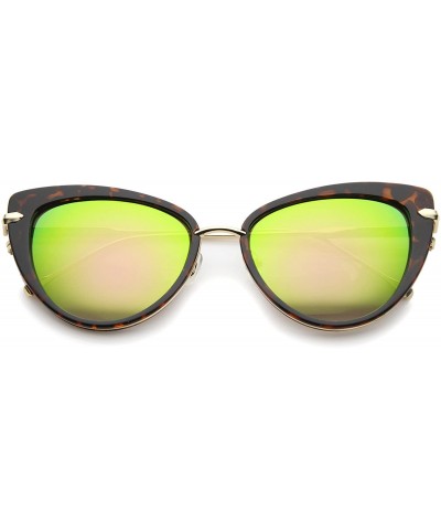 Women's High Fashion Metal Temple Super Cat Eye Sunglasses 55mm - Tortoise-gold / Pink Yellow Mirror - C912I21ROE5 $9.49 Cat Eye