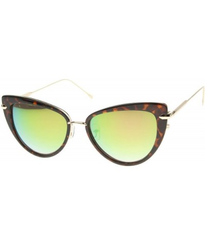 Women's High Fashion Metal Temple Super Cat Eye Sunglasses 55mm - Tortoise-gold / Pink Yellow Mirror - C912I21ROE5 $9.49 Cat Eye