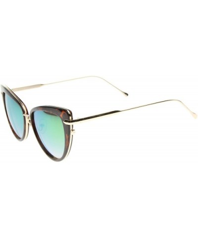 Women's High Fashion Metal Temple Super Cat Eye Sunglasses 55mm - Tortoise-gold / Pink Yellow Mirror - C912I21ROE5 $9.49 Cat Eye