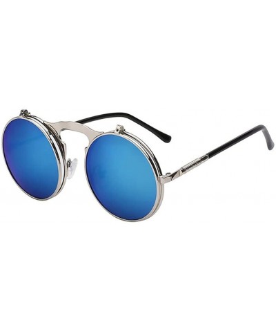 Men Round Vintage UV400 Flip Up Steampunk Sunglass Women Sun Glasses Eyewear - Blue - CA18C59CXSD $5.00 Round