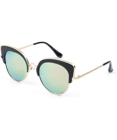 Women Half-Frame Round Cat Eye Mirrored UV Protection Fashion Sunglasses - Peach - CS18WSENKIG $15.75 Goggle