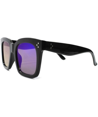 Classic Hip Hop Mirrored Lens Large Oversized Mens Womens Square Sunglasses - Black / Blue - CW18932UK6T $8.01 Oversized