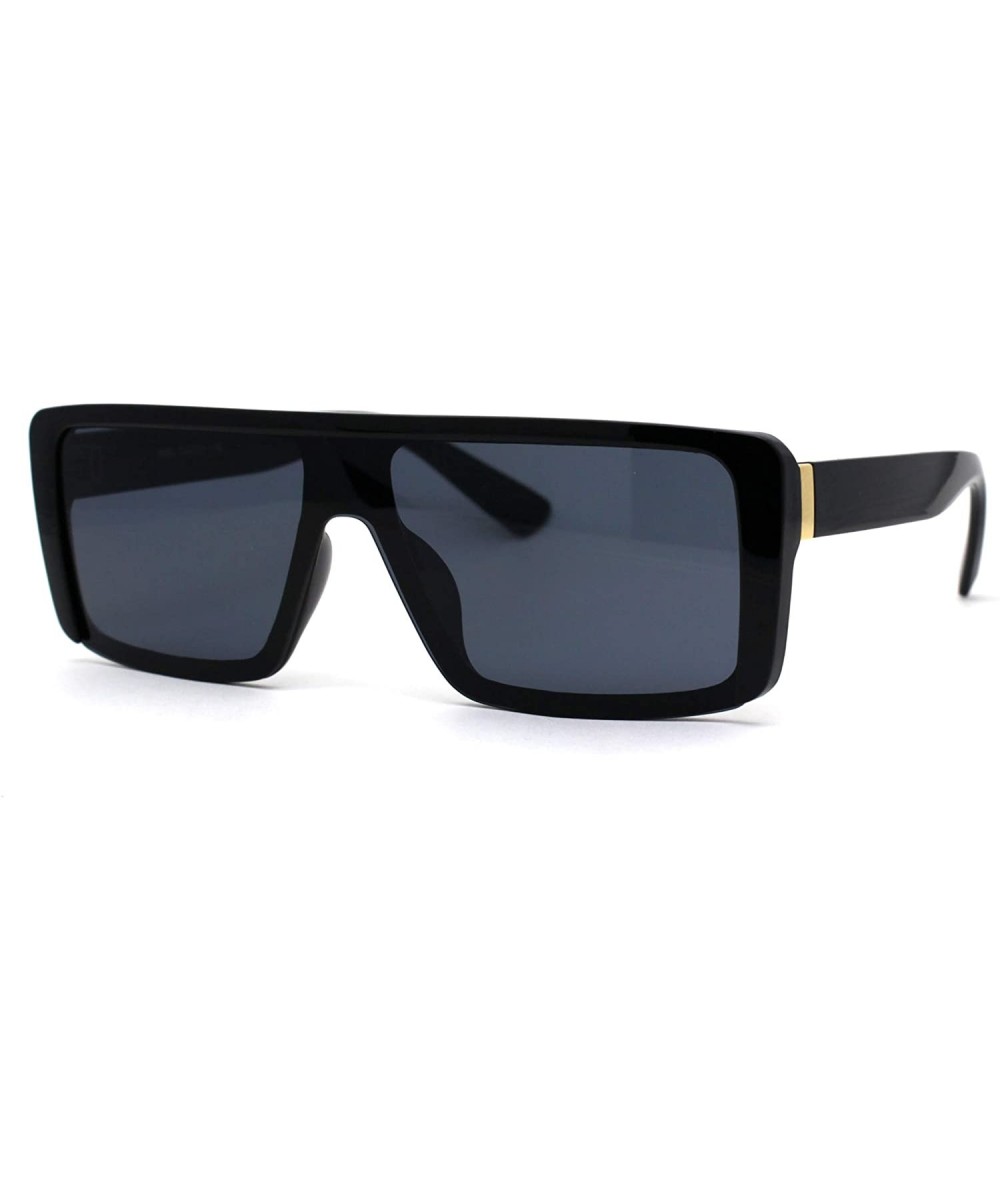 Mens Mobster Half Plastic Flat Top Shield Retro Sunglasses - Shiny Black Black - C1196ELM3SO $7.65 Shield