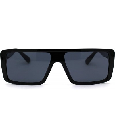 Mens Mobster Half Plastic Flat Top Shield Retro Sunglasses - Shiny Black Black - C1196ELM3SO $7.65 Shield