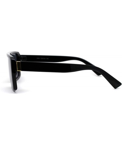 Mens Mobster Half Plastic Flat Top Shield Retro Sunglasses - Shiny Black Black - C1196ELM3SO $7.65 Shield