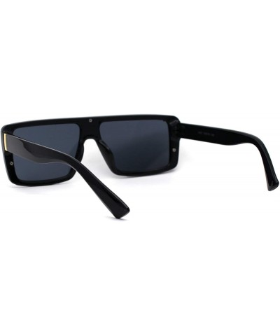 Mens Mobster Half Plastic Flat Top Shield Retro Sunglasses - Shiny Black Black - C1196ELM3SO $7.65 Shield