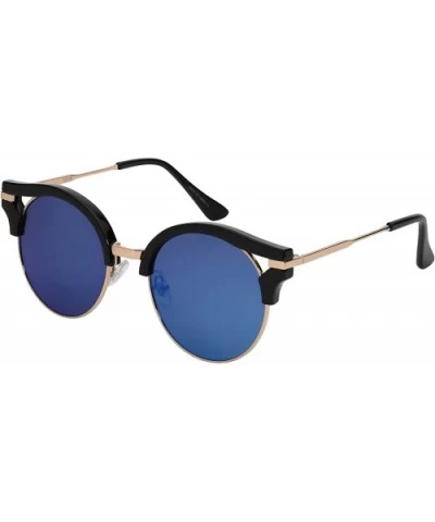 Round Cut-Out Cat Eye Half Frame Mirrored Sunglasses 32129MT-REV - Black - C912DG5ZQQ5 $8.14 Cat Eye