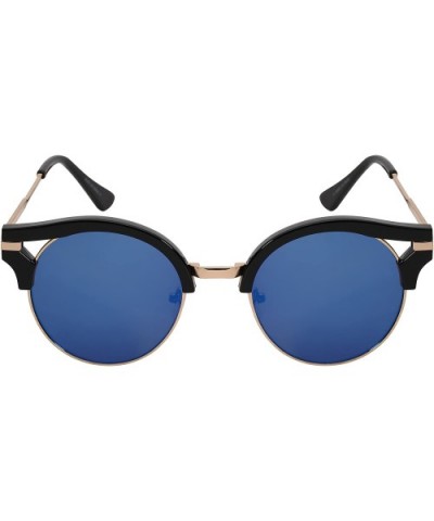 Round Cut-Out Cat Eye Half Frame Mirrored Sunglasses 32129MT-REV - Black - C912DG5ZQQ5 $8.14 Cat Eye