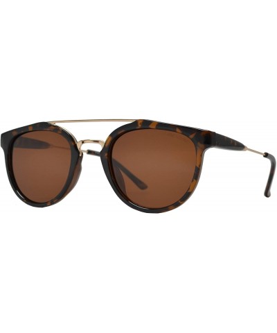 Retro Vintage Round Flat Lens Horn Rimmed Sunglasses with Metal Brow Bar - Tortoise + Polarized Brown - CX19CKGZ6NW $8.08 Round