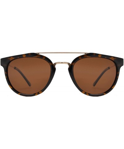 Retro Vintage Round Flat Lens Horn Rimmed Sunglasses with Metal Brow Bar - Tortoise + Polarized Brown - CX19CKGZ6NW $8.08 Round