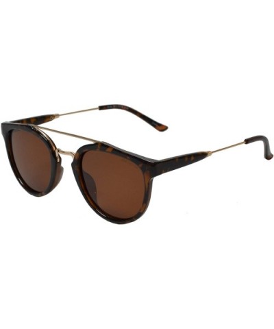 Retro Vintage Round Flat Lens Horn Rimmed Sunglasses with Metal Brow Bar - Tortoise + Polarized Brown - CX19CKGZ6NW $8.08 Round