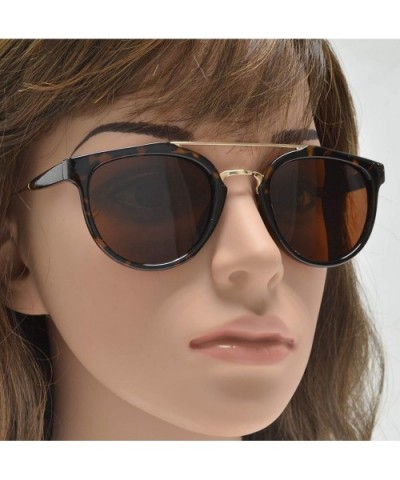 Retro Vintage Round Flat Lens Horn Rimmed Sunglasses with Metal Brow Bar - Tortoise + Polarized Brown - CX19CKGZ6NW $8.08 Round