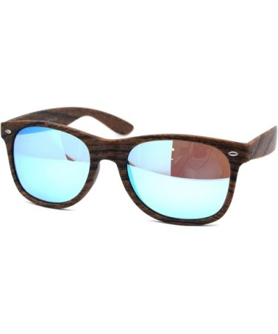Color Mirror Wood Grain Classic Hipster Plastic Horned Rim Sunglasses - Brown Blue - CR18AUXTQ8K $7.58 Rectangular