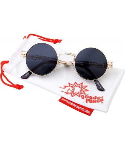 Retro Round Sunglasses Super Dark Black Lens John Lennon Style Steampunk Metal - CS18LKQ2CQA $8.32 Round