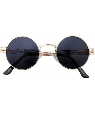 Retro Round Sunglasses Super Dark Black Lens John Lennon Style Steampunk Metal - CS18LKQ2CQA $8.32 Round