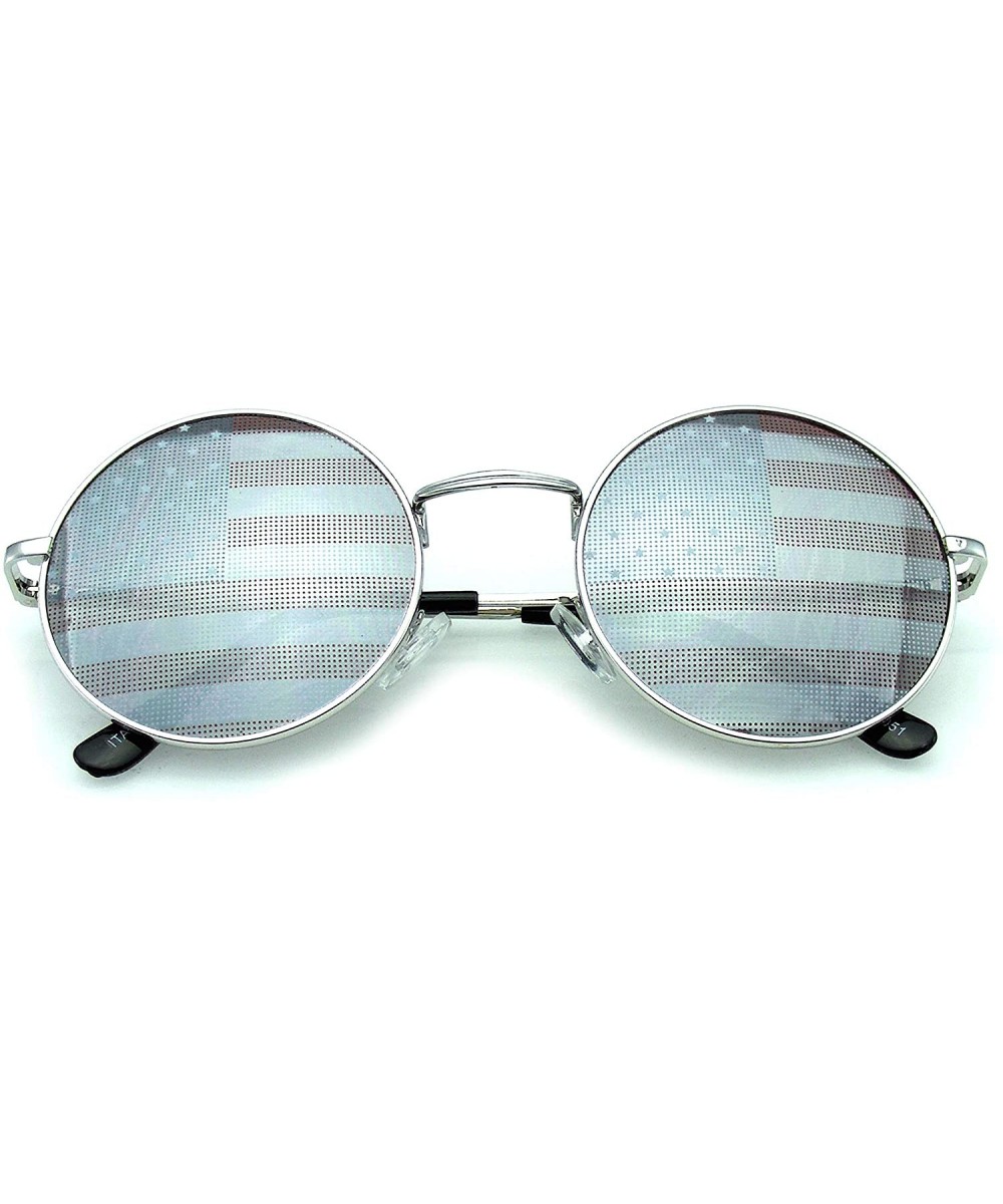 John Lennon Sunglasses Round Shades Gold Frame Mirror Lenses Retro - American Flag - C012OBBNN1X $8.32 Aviator