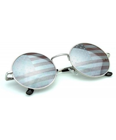 John Lennon Sunglasses Round Shades Gold Frame Mirror Lenses Retro - American Flag - C012OBBNN1X $8.32 Aviator