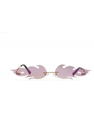 2020 Fashion Fire Flame Sunglasses Women Men Brand Design Rimless Wave Eyewear - Violet - CU196K2RHEQ $10.05 Butterfly