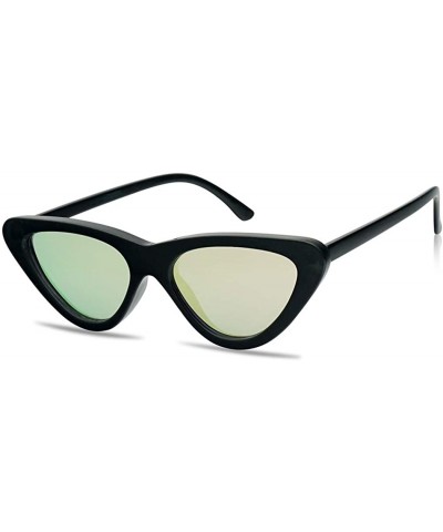 Slim 1990's Streamlined Narrow Flat Lens Cat Eye Mirrored Sunglasses - Black Frame - Rose Pink - CA189WHEUO4 $8.11 Cat Eye