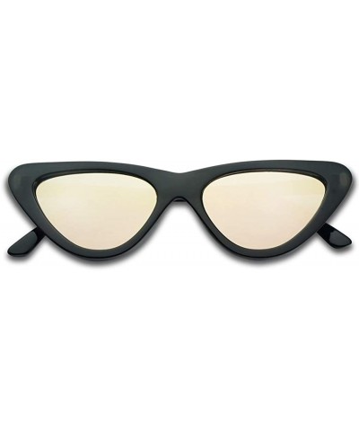 Slim 1990's Streamlined Narrow Flat Lens Cat Eye Mirrored Sunglasses - Black Frame - Rose Pink - CA189WHEUO4 $8.11 Cat Eye