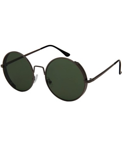 Round Side Shield Sunglasses w/Flat Color Lens 5123-PARENT - Gunmetal - CO185KLW9I2 $8.48 Shield