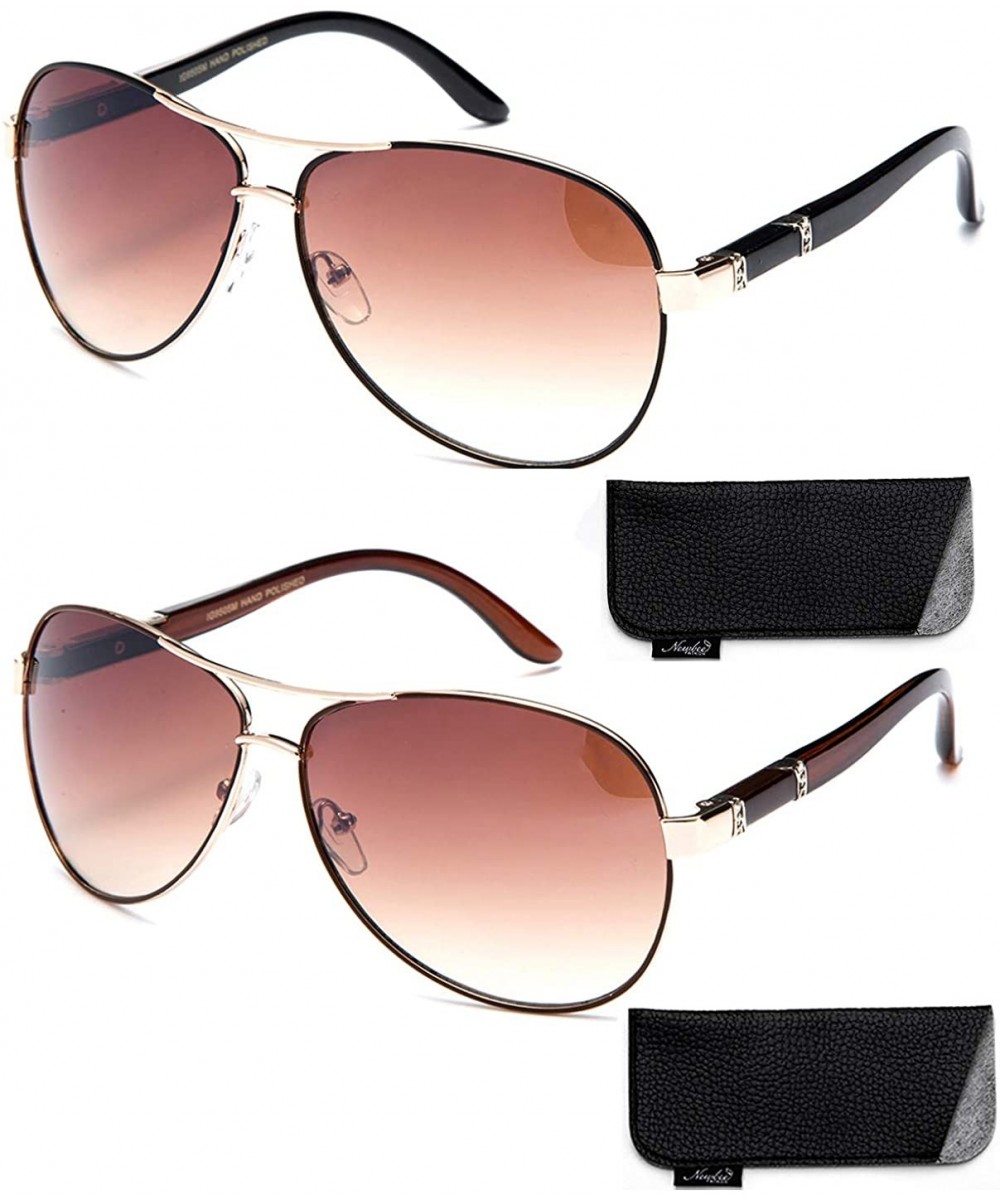 New Model Aviator Style Modern Design Fashion Sunglasses for Men and Women - 2 Pack - Black & Brown-w/Pouch - CU18GAECZXN $13...