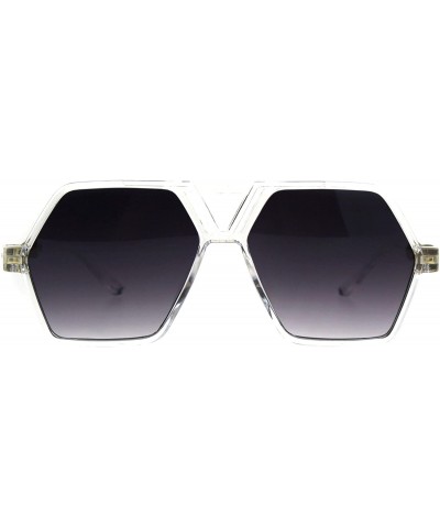 Hexagon Shape Sunglasses Unisex Oversized Flat Top Fashion Shades - Clear (Smoke) - C5180YCRZ4O $5.63 Oversized
