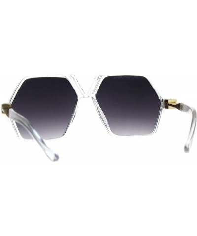 Hexagon Shape Sunglasses Unisex Oversized Flat Top Fashion Shades - Clear (Smoke) - C5180YCRZ4O $5.63 Oversized