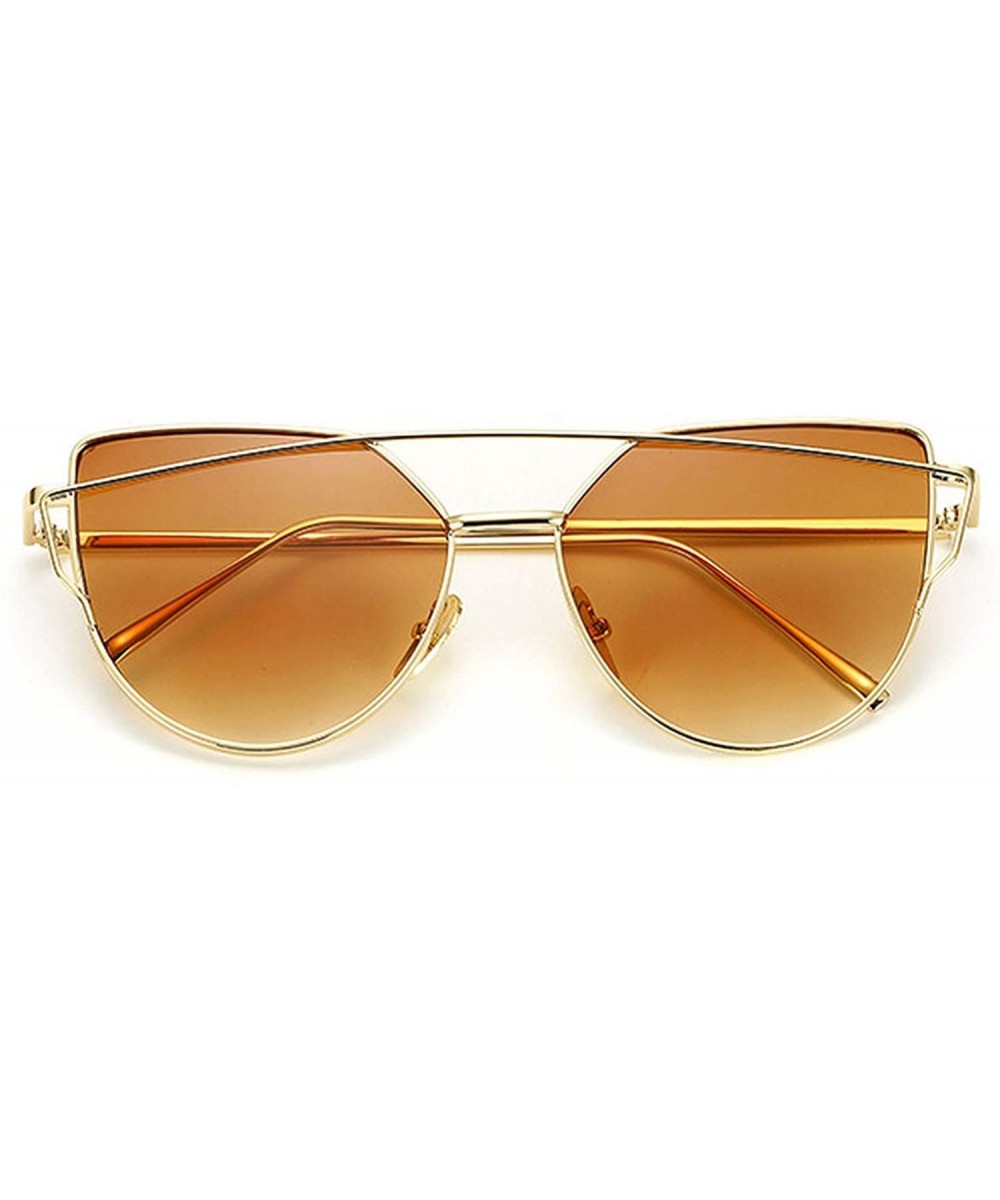 Designer Cat eye Sunglasses Women Vintage Metal Reflective Glasses For Women - Gold Tea - C318W4S9ZKT $12.45 Cat Eye