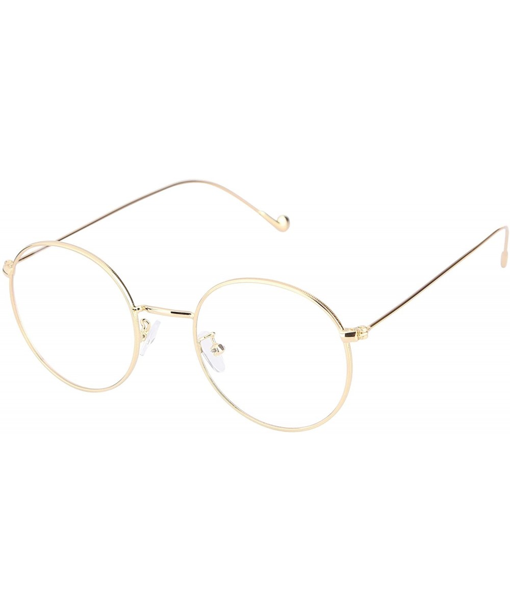 Men Women Metal Frame Aviator Sunglasses Retro Round Clear Lens Glasses - Gold - C31808H84DM $7.46 Round