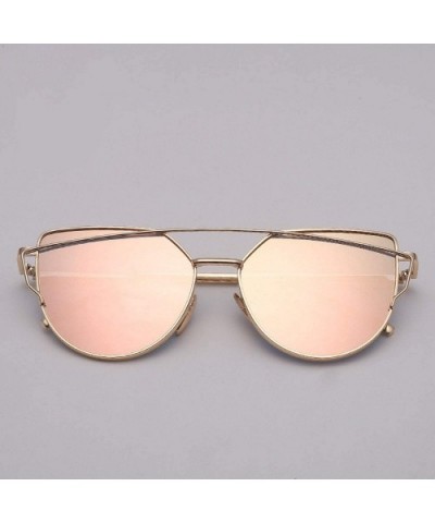 Designer Cat eye Sunglasses Women Vintage Metal Reflective Glasses For Women - Gold Tea - C318W4S9ZKT $12.45 Cat Eye