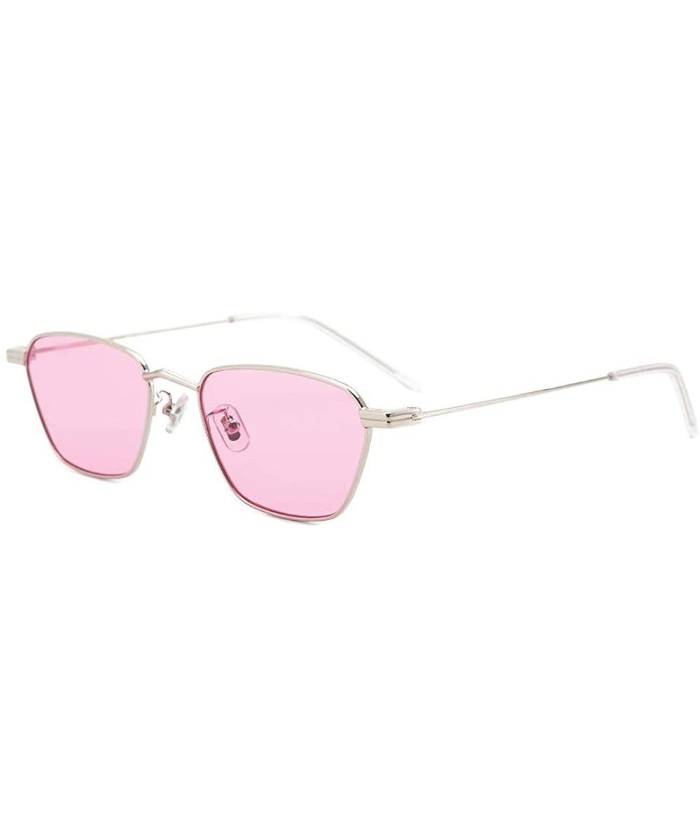 Polarized Sunglasses Men Women Geometric Trapezoid Small Vintage Metal Frame Retro Shade Glasses- UV400 - Pink - CT18AHC75QD ...