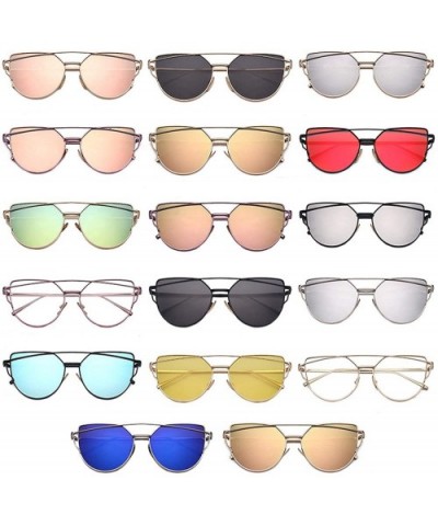 Designer Cat eye Sunglasses Women Vintage Metal Reflective Glasses For Women - Gold Tea - C318W4S9ZKT $12.45 Cat Eye