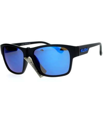 KUSH Sunglasses Square Rectangular Matte Black Mirror Lens UV 400 - Black Blue (Blue Mirror) - CE186NUH6Y6 $5.69 Rectangular