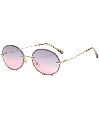 New fashion retro metal frameless colorful brand designer oval sunglasses for women - Grey Pink - CX18RGU8693 $13.68 Oval