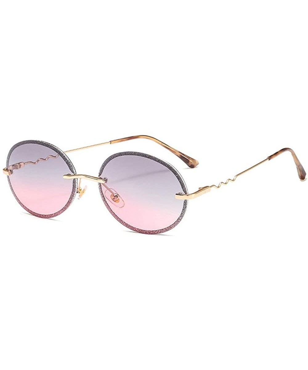 New fashion retro metal frameless colorful brand designer oval sunglasses for women - Grey Pink - CX18RGU8693 $13.68 Oval