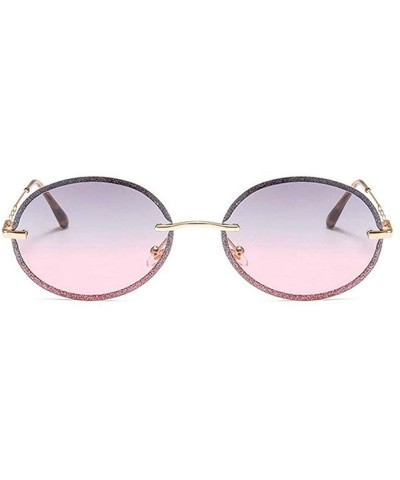 New fashion retro metal frameless colorful brand designer oval sunglasses for women - Grey Pink - CX18RGU8693 $13.68 Oval