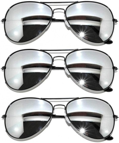 3 Pairs Classic Aviator Style Sunglasses Metal Frame Colored Lens - Avi-3p-black-silver-mirr - C31846NY63Z $7.34 Oversized