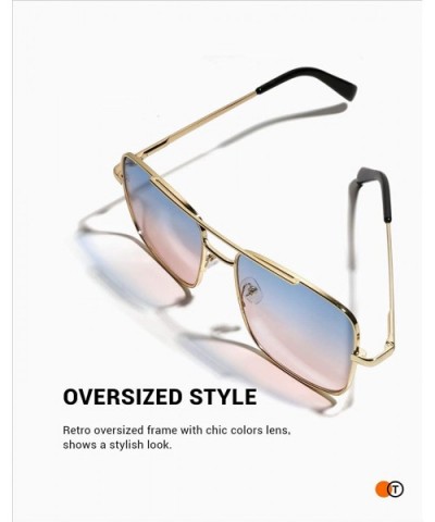 Retro Oversize Sunglasses for Men Women Tinted Lens Metal Sun Glasses - 01-blue Gradient Pink - CB18UY0XDAX $12.20 Square