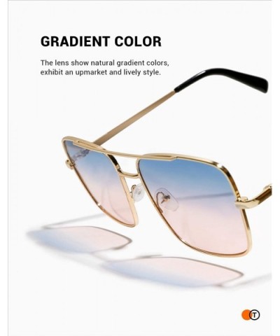 Retro Oversize Sunglasses for Men Women Tinted Lens Metal Sun Glasses - 01-blue Gradient Pink - CB18UY0XDAX $12.20 Square