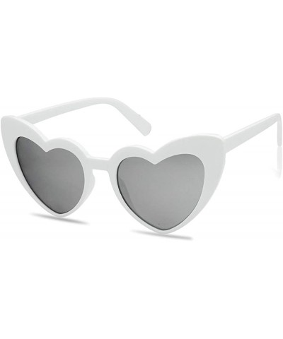Oversized Lovestruck Round High Tip Heart Shaped Colored Mirror Lens Sunglasses - White Frame - Silver - CS189TKS58S $11.14 R...